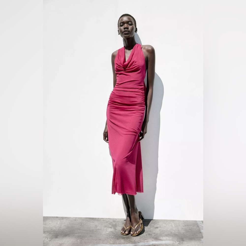 Zara draped halter tulle dress